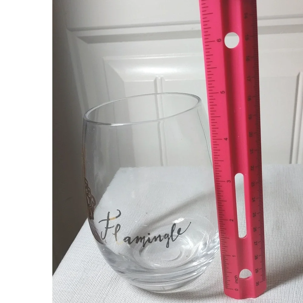 Lilly‎ Pulitzer Stemless Wine Glass Clear Gold Flamingo Flamingle Barware 4.5in